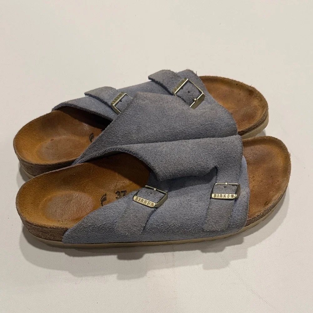 Birkenstock Blue Suede Buckle Sandals
